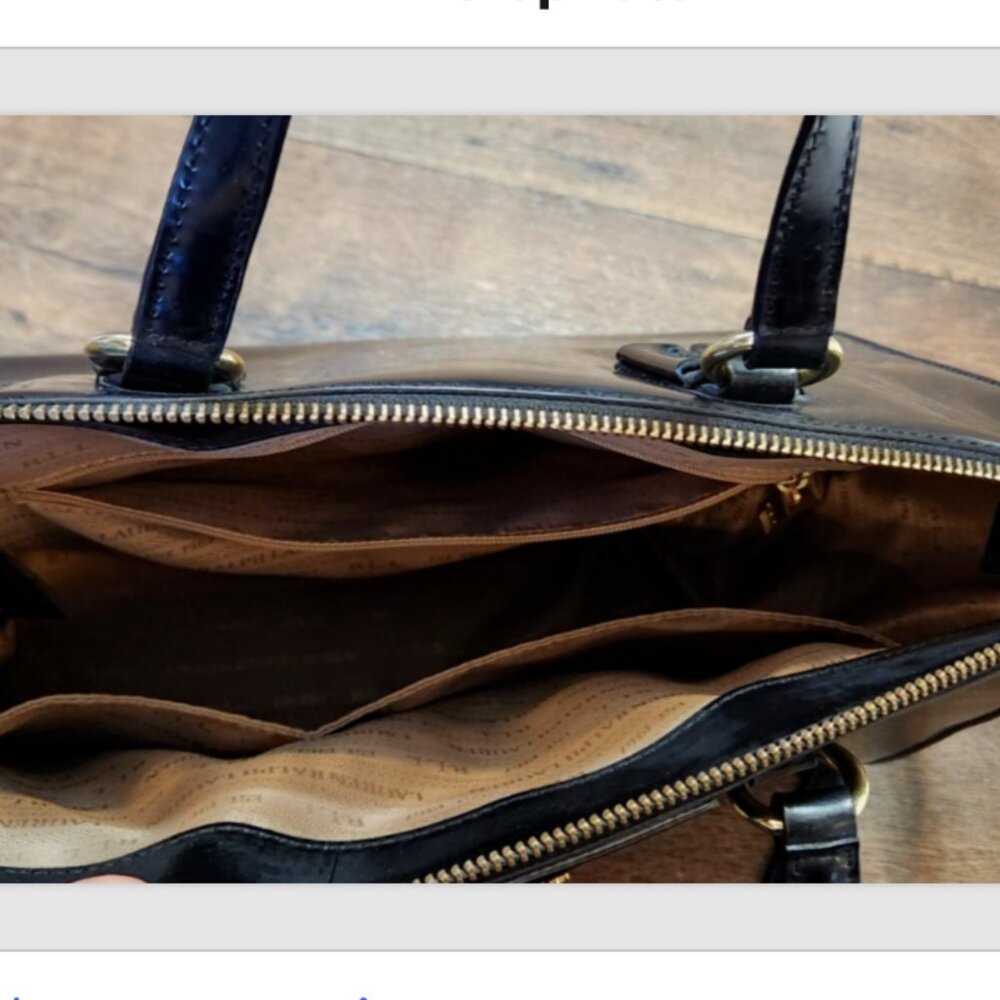 LRL RALPH LAUREN GLAZED LEATHER SATCHEL HAND BAG with GOLD Logo HARDWARE - Picture 14 of 16